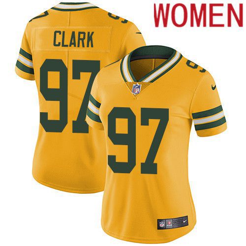 Women Green Bay Packers 97 Kenny Clark Yellow Nike Vapor Limited NFL Jersey